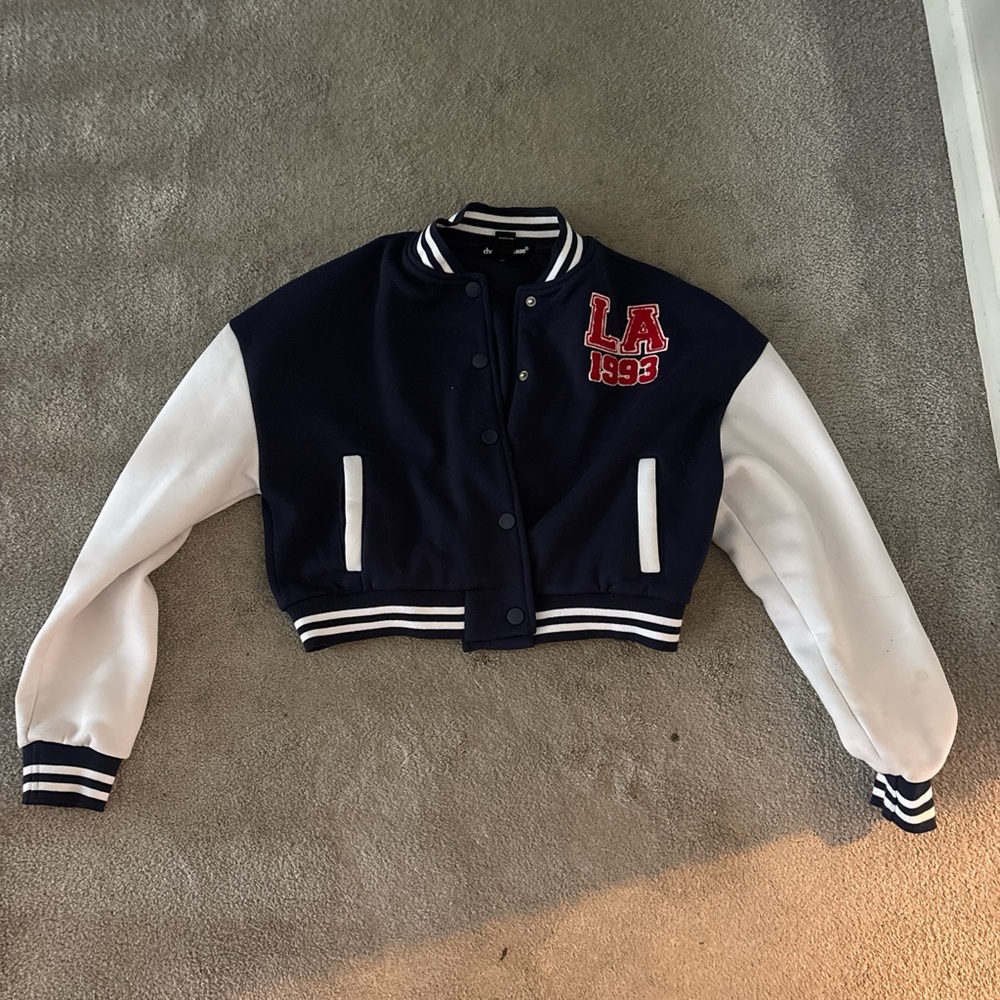 Charlotte Russe Navy and White Varsity Jacket